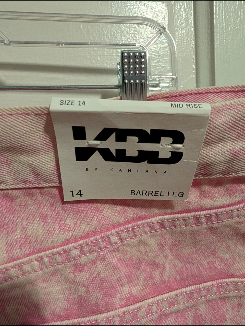 NWT Pale Pink Bleach Dyed High Rise Barrel Wide Leg Jeans KBB By Kahlana - Picture 6 of 6